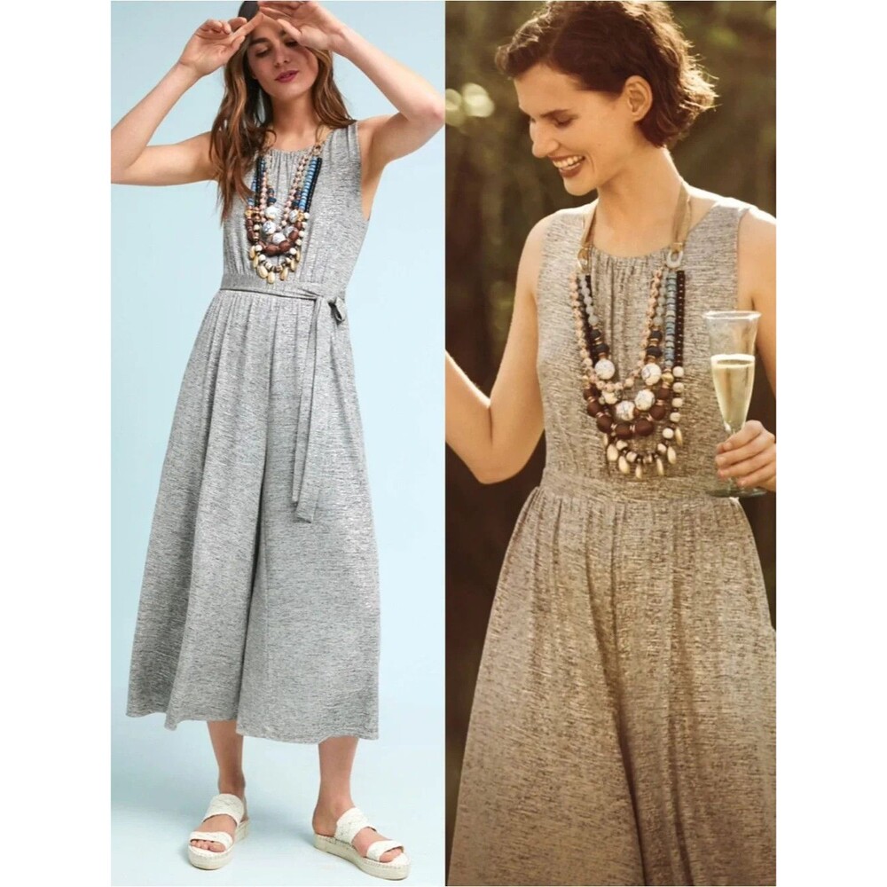 Anthropologie MEADOW RUE Silver Alchemist Wide Leg Jumpsuit SIZE LP LARGE PETITE